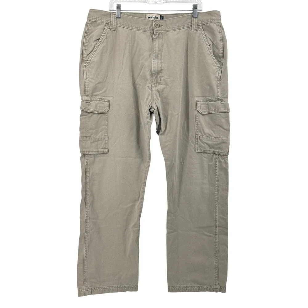 Wrangler Mens Khaki Tan Straight Leg Cargo Pant Cotton Workwear Utility Tactical